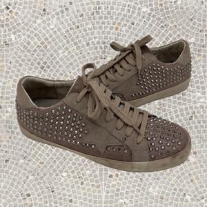 SHU SHOP Rockstar Taupe Pre-Distressed Sneakers With Allover Rhinestones 8.5
